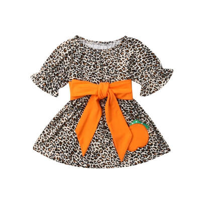 

Newborn Baby Girl Pumpkin Floral Dress Toddler Infants Princess Party Leopard Dress