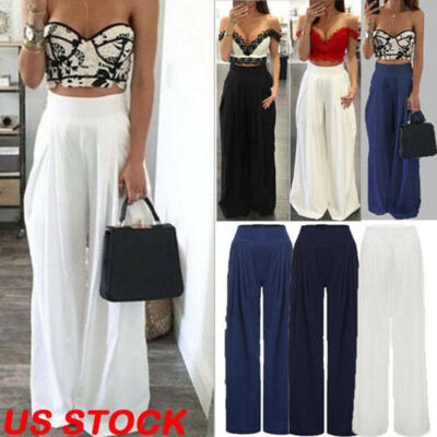 

Plus Size Women Palazzo Pants High Waist Wide Leg Harem Yoga Loose Long Trousers