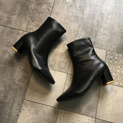 

Shoe Girl Spring&Autumn Single Boots Korean version of ulzzang side zipper locomotive boots handsome thick-heeled Martin boots