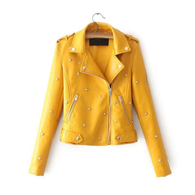 

Toponeto Womens Casual Solid Color Lapel Zipper Long Sleeve Rivet Leather Jacket Coat