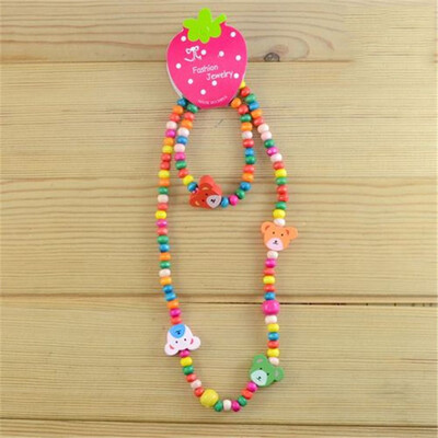 

1 Set Girls Pink Wooden Lovely Smile Beaded Necklace & Bracelet Kids Jewelry