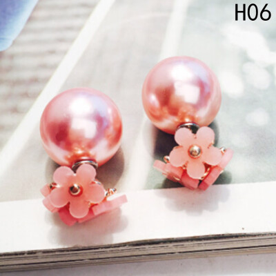 

Fashion Women Jewelry Double Sided Pearl Daisy Earrings Big Ball Beads Ear Stud