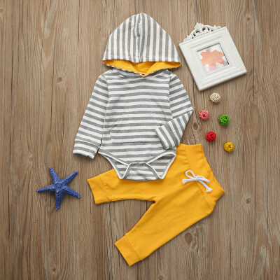 

2pcs Toddler Baby Boy Girl Clothes Set Stripe Hoodie RomperPants Outfits