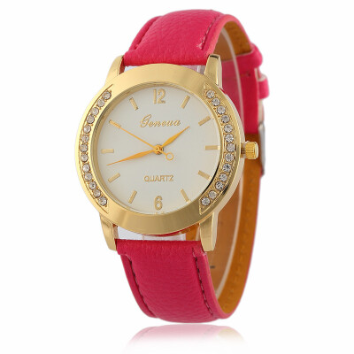 

New ladies Geneva belt watch with diamonds fashion quartz watch candy color strap foreign trade