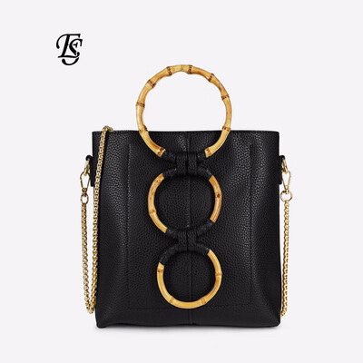 

ESHUNFA 2019 new ring wooden handle chain ladies shoulder bag shoulder color mosaic pu female bag ES8362 4344