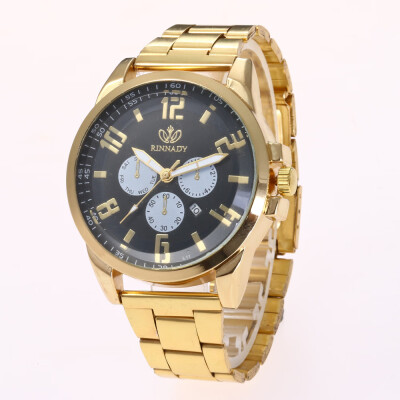 

Selling simple mens alloy steel belt watch fake three eyes with calendar quartz watch