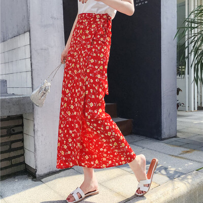 

New Women High Waist Floral Skirt Elegant Midi Long Skirts Wrap Dots Chiffon Skirt Korean Fashion