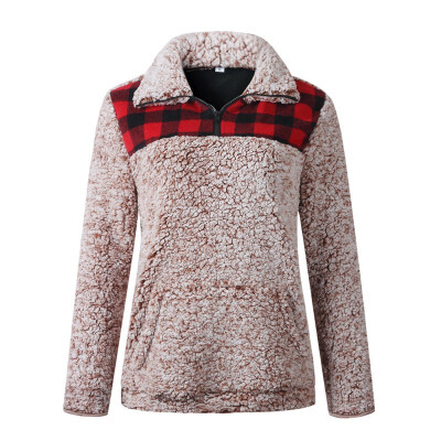 

Women Sweatshirt pullovers Plaid Print Lapel Long Sleeve Pocket Tops Casual Warm Winter Autumn Loose Sweatshirt