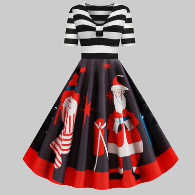 

Tailored Women Fashion Christmas Stripe Splice Print Evening Christmas Dress