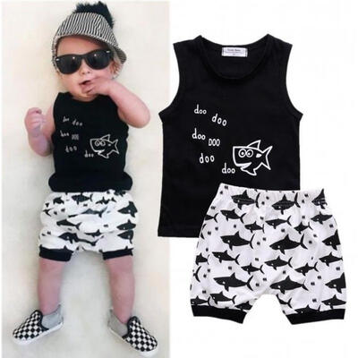 

Summer Baby Boys Sleeveless Tops Shark Shorts Outfits 2Pcs Set Clothes 0-24M