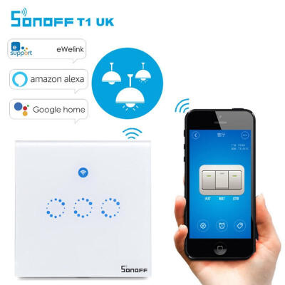 

SONOFF T1 UK 3 Channel Phone Remote Control Timing Switch WIFI Smart Wall Switch Panel