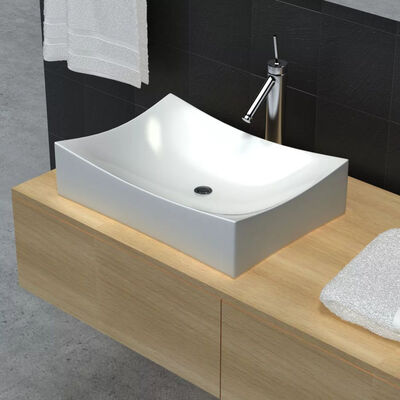 

Bathroom Basin with Faucet Hole Ceramic 258"x154" White