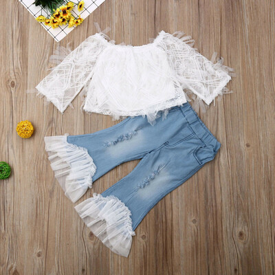 

Toddler Kid Baby Girl Summer Outfits T Shirt Tops Bell Bottom Pants Jeans Pants