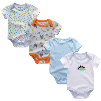 

4PCSLot Baby Clothing Sets Baby Girls Clothes Rpmpers Newborn 0-12M 100Cotton Print Short Sleeve Baby Boys Clothes Bodysuits