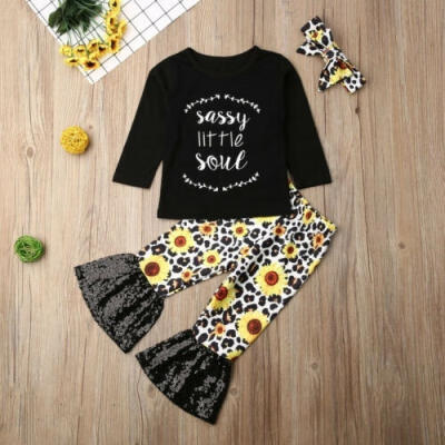 

Autumn Toddler Baby Girl Clothes Long Sleeve Tops Sunflower Print Pants Headband Outfits Set