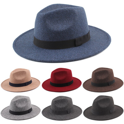 

Women Men Unisex Felt Trilby Hats Wide Brim Adjustable Fedora Jazz Hat Caps