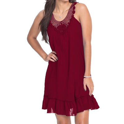 

Women Splicing Chiffon Dress Sleeveless O Neck Halter Ruffle Lace Dresses