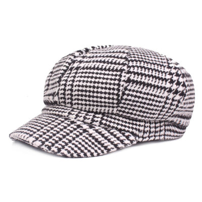 

MAXVIVI houndstooth woolen octagonal cap men&women autumn&winter beret thick warm painter hat European&American wind hat MMZ833030 gray