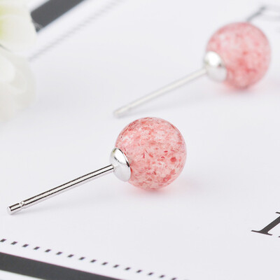 

Strawberry Crystal Small Ear Nail Female Temperament Korean Wind Personality Simple Pink Silver Ear Jewelry