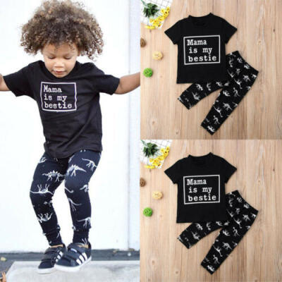 

UK Newborn Kid Boy Cotton Tops Cartoon Dinosaur Pants Legging Outfits 2Pcs HOT