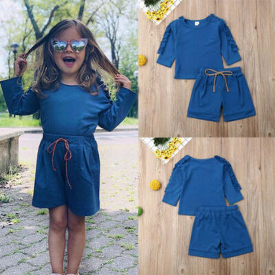 

Fashion New Kids Baby Girl Long Sleeve T-shirt Tops Shorts Pants Solid Outfits