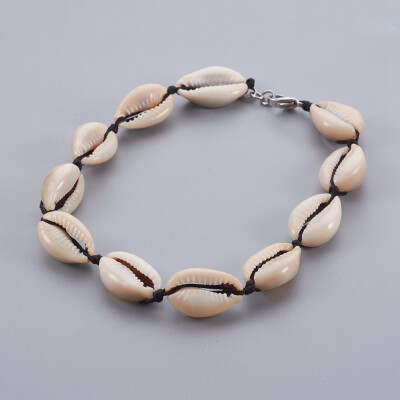 

Cowrie Shell Beads Anklets with Nylon Thread Cord&304 Stainless Steel Lobster Claw Clasps 280mm