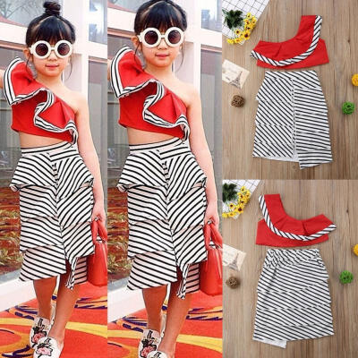 

2PCS Kids Baby Girl Toddler T-shirt TopsDress Toddler Outfits Set Clothes