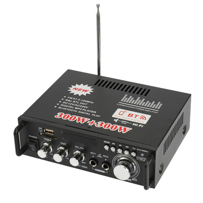 

12V 220V Mini 2CH LCD Display HIFI Audio Stereo Power Amplifier BT FM Radio Portable Car Home 600W Remote Control Audio Amplifier