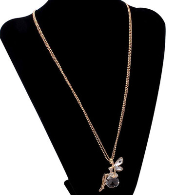

1X Fashion Women Crystal Fairy Angel Wing Pendant Long Chain Sweater Necklace