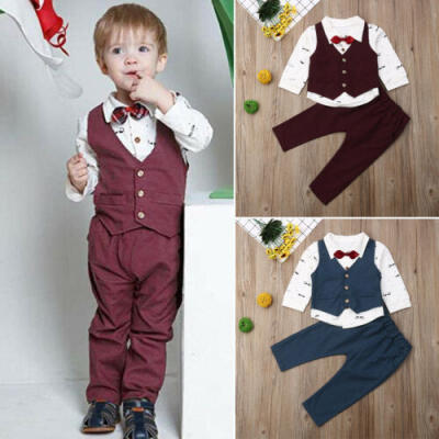 

Toddler Baby Kid Boy Tuxedo Suit Shirt Waistcoat Tie Pants Formal Outfit Clothes