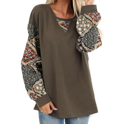 

2019 Autumn Women Fashion Casual Printing O-neck Lantern long sleeve Loose T-shirt