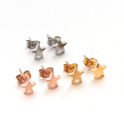 

304 Stainless Steel Ear Studs Star Mixed Color 7x7mm Pin 08mm