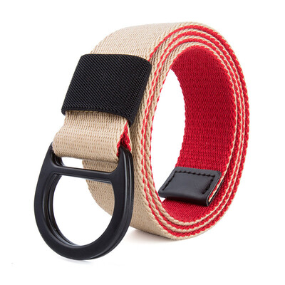 

Trend new stripe color Unisex belt Double ring buckle canvas Men belt fashion casual youth student belt