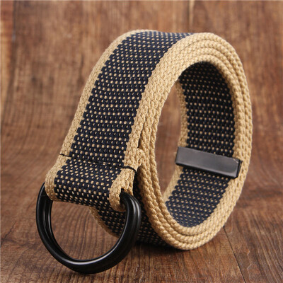 

Canvas belt fashion black Alloy double ring buckle Men belt casual simple Men&Women cowboy pants belt
