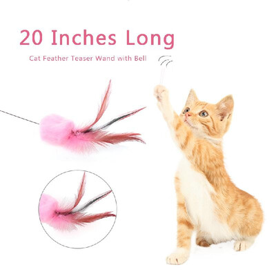 

Cat Feather Teaser Wand 20 Inches Long Metal Wand Interactive Feather Teaser Toy with Bells for Cats Kittens Random Color