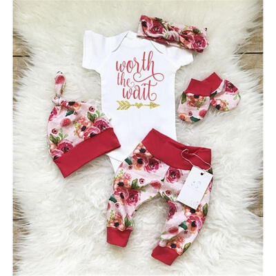 

Newborn Baby Girls Worth the Wait Tops Romper PaF28As Floral Coming Home Outfits
