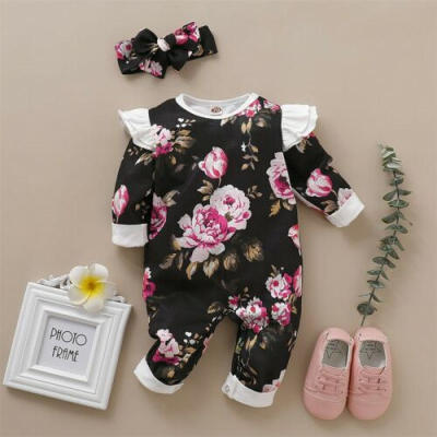 

US 0-18M Newborn Baby Girl Floral Romper Bodysuit Clothes Set Outfit Headband