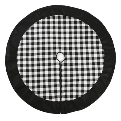 

48Inch Large Sized Christmas Tree Skirt With Invisible Nylon Clasp Black And White Checked Design Xmas Tree Apron Holiday