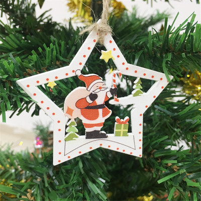 

〖Follure〗10Pcs DIY Cartoon Craft Christmas Xmas Wood Chip Hanging Ornaments Decor