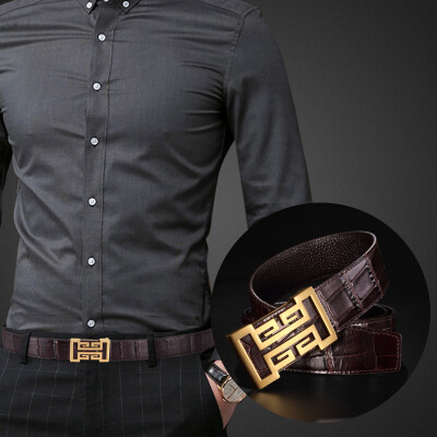

High-end belt mens belt top layer leather leisure belt mens leather stainless steel buckle belt gift