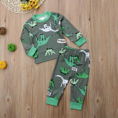 

Toddler Kid Baby Cotton Dinosaur Print Long Sleeve Round Neck T-Shirt Top Pants Autumn Two-Piece Set