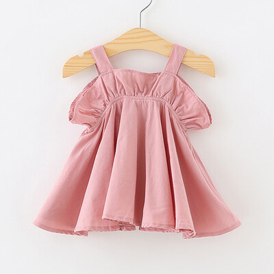 

Toddler Kids Baby Girl Casual Ruffled Solid Clothes Princess Party Strap Dress