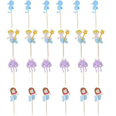 

24pcs New Sea World Cartoon Mermaid Sea Horse Cake Decorations Insert Cards