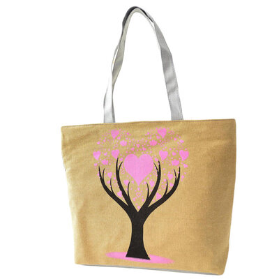 

Fashion Heart Tree Printed Large Capacity Zipper Women Tote Shoulder Canvas Bag