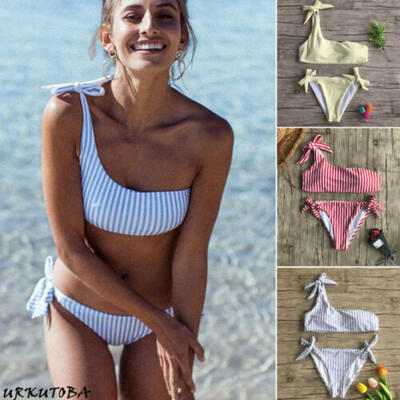 

Womens Sexy One Shoulder Bandeau Push Up Bathing Tops Bikini Set Swimwear Bra