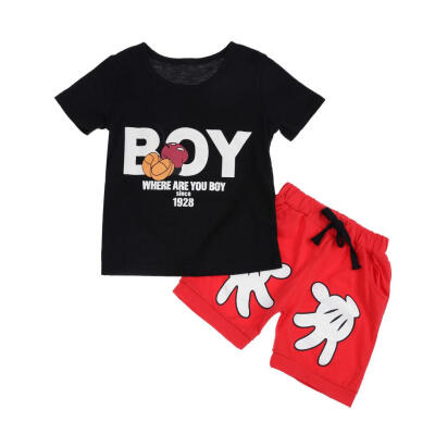 

2pcs Summer Kid Boys Cartoon Set Cotton Short Sleeve Letters T-shirt Shorts