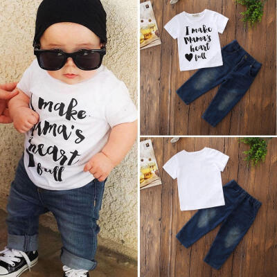 

2Pcs Toddler Baby Kids Boys Tops T-shirt Jeans Denim Pants Outfits Set Clothes