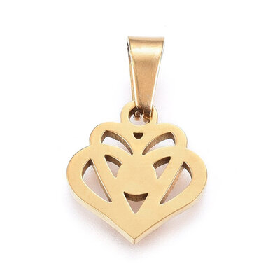 

304 Stainless Steel Charms Large Hole Pendants Heart Golden 15x14x12mm Hole 7x35mm