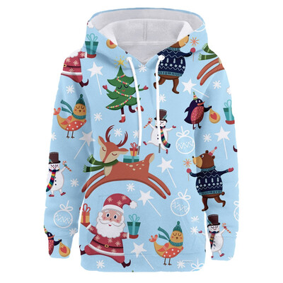 

Gobestart Women Printed Christmas Pullover Long Sleeve Hooded Sweatshirt Tops Blouse