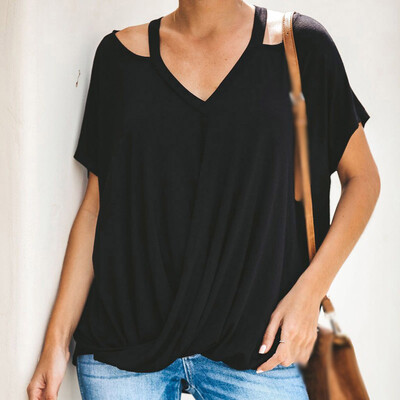 

Womens Baggy V-neck Loose Fit Shirt Blouse Batwing Short Sleeve Pure Top T Shirt